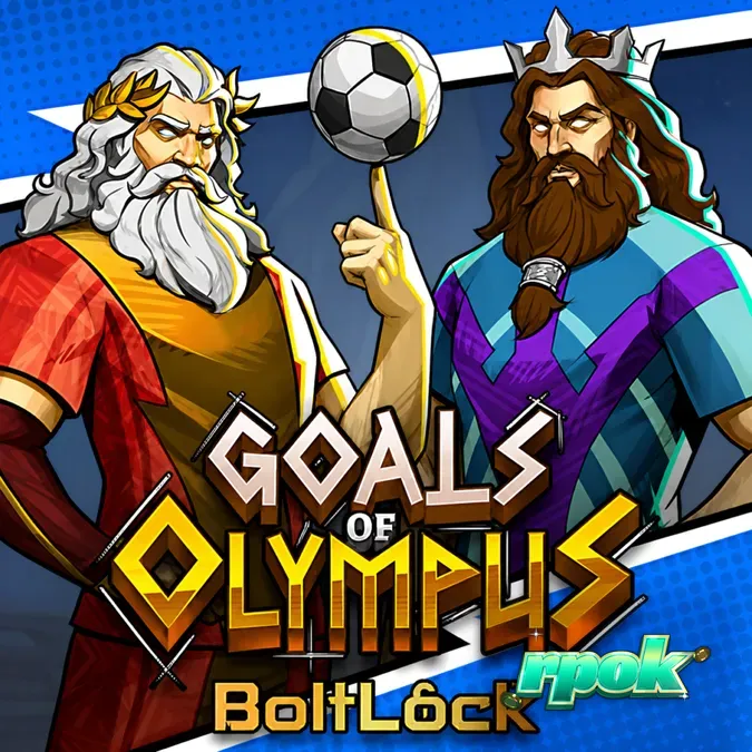 Tampilan visual slot Goals of Olympus BoltLock dengan elemen sepak bola dan mitologi